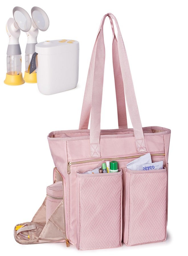 Fasrom Wearable Breast Pump Tote Bag Compatible with Medela Pump in Style and Accessories, Pumping Bag with 15.6” Laptop Sleeve for Work Moms to Carry Pump Parts, Pink (Patent Design, Empty Bag Only) - Image 1